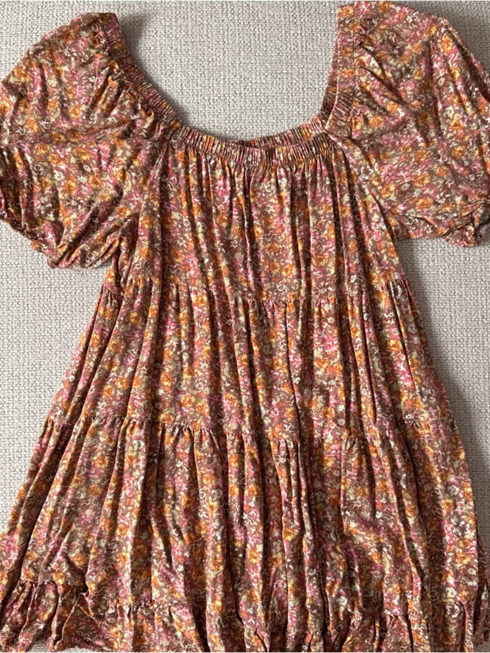 wild fable Rust & Pink Floral Smocked Neck Mini Dress